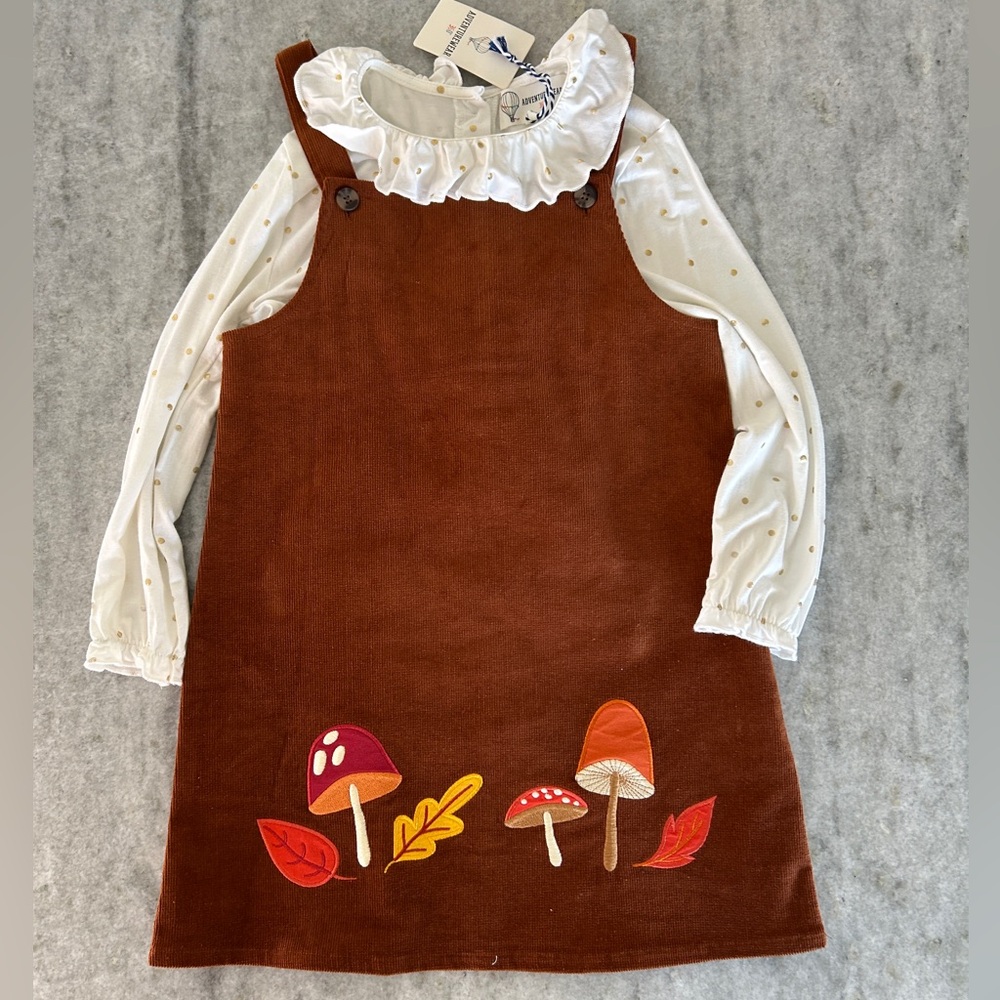 Adventurewear Girls Brown Corduroy Mushroom Pinafore Dress Size 6